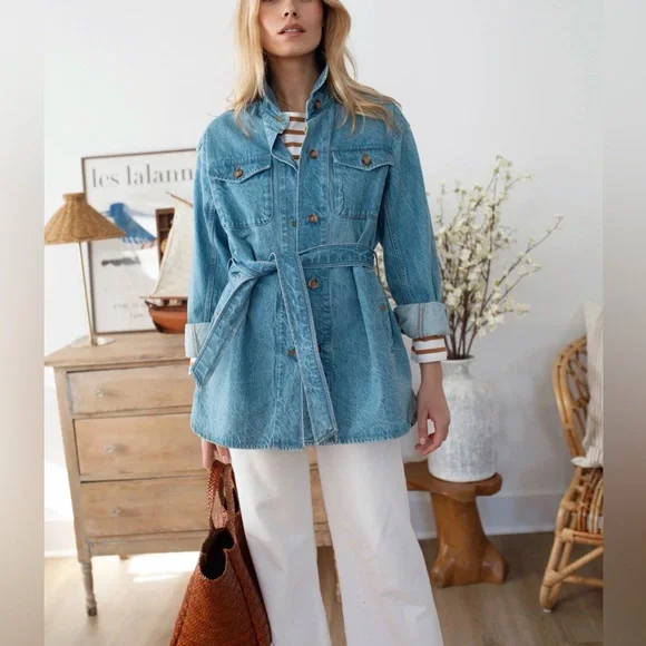 Marea By Liz Joy DENIM UTILITY JACKET - VINTAGE WASH SZ M - Picture 4 of 12